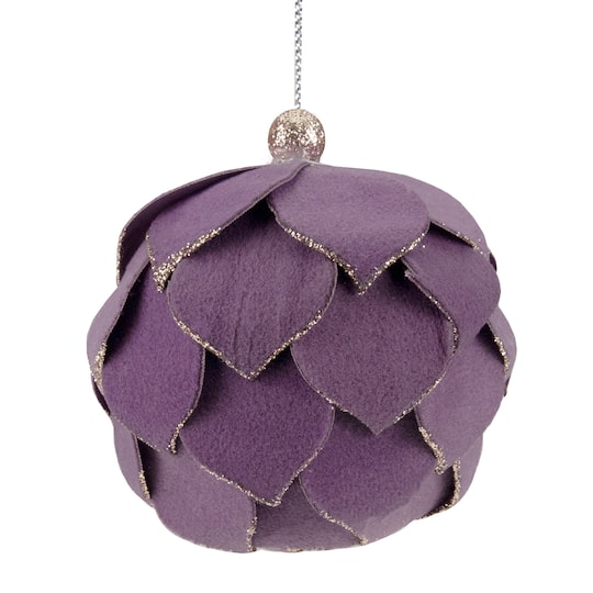 7&#x22; Purple Flower Glitter Petal Shatterproof Ball Ornament